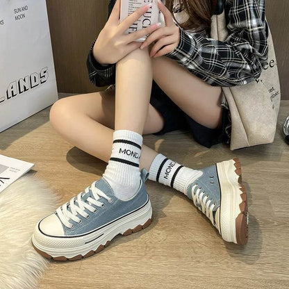 Round Toe Platform Canvas Sneakers - Tredona LLC