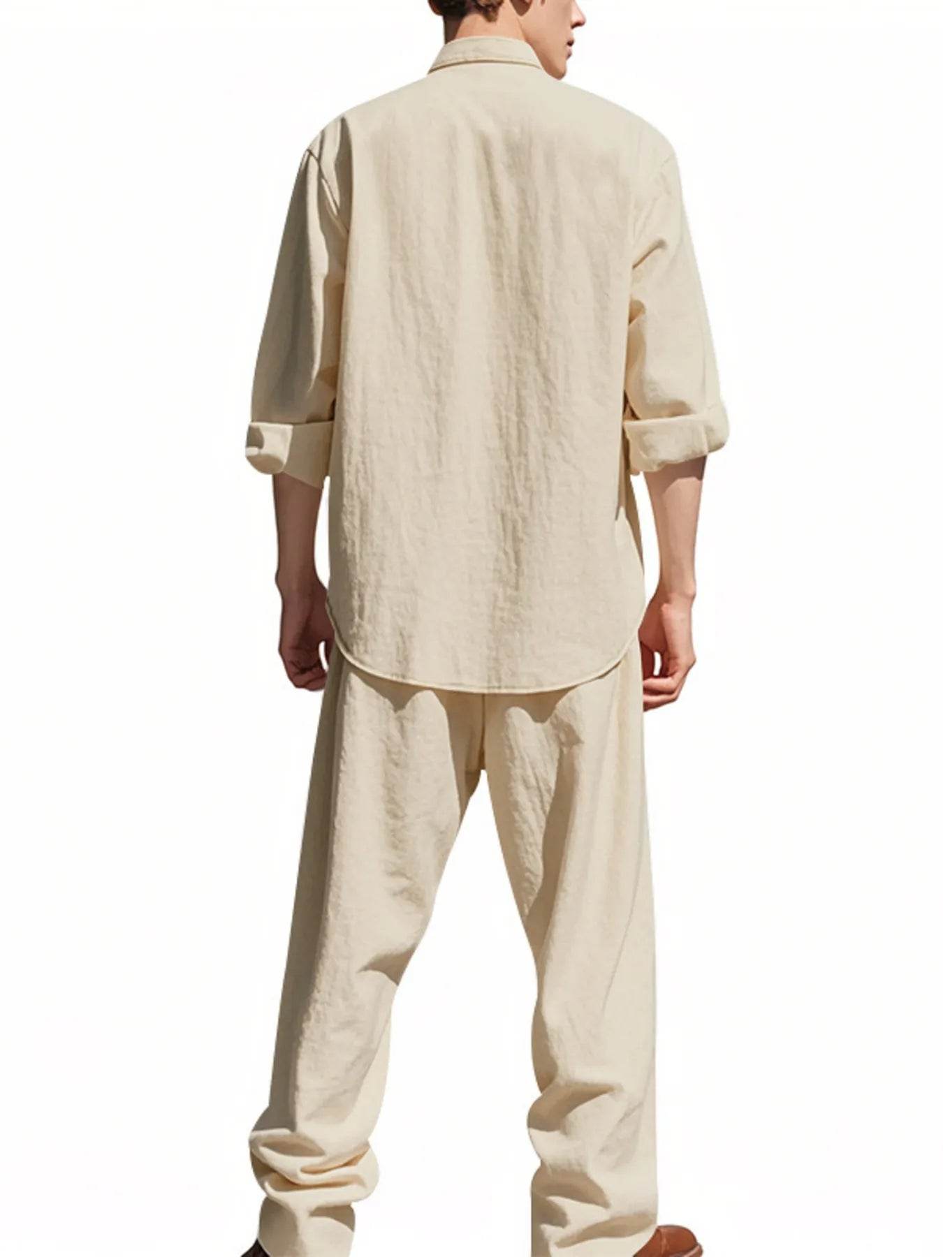 Men's Full Size Button Up Shirt and Pants Set Plus Size - Tredona LLC
