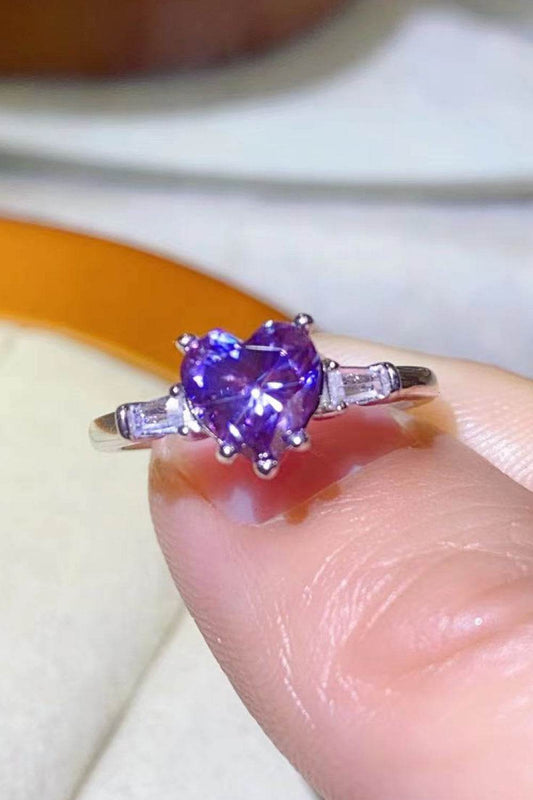 1 Carat Moissanite Heart-Shaped Platinum-Plated Ring in Purple - Tredona LLC