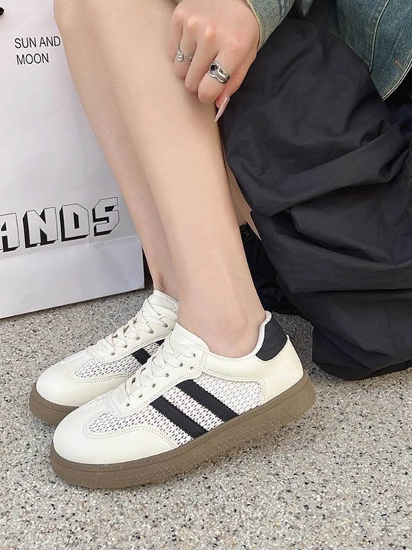 Lace Up Round Toe Platform Sneakers - Tredona LLC
