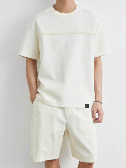 Men's Plus Size Round Neck Short Sleeve Top and Shorts Set - Tredona LLC