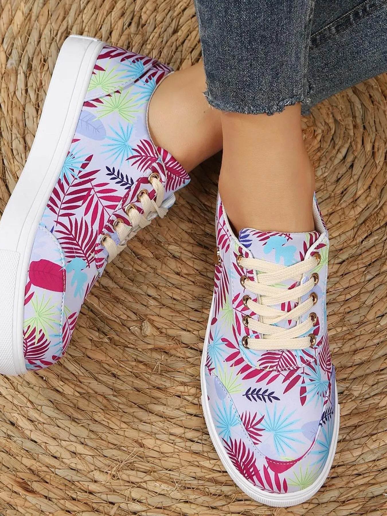 Tropical Leaf Print Canvas Sneakers - Tredona LLC