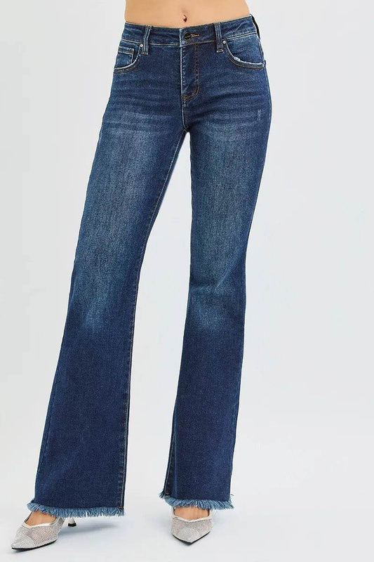 RISEN Full Size Tummy Control Mid Rise Flare Jeans Plus Size - Tredona LLC
