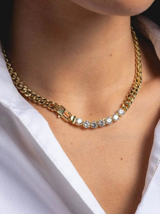 18K Gold-Plated Zircon Necklace and Bracelet Jewelry Set - Tredona LLC