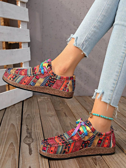 Printed Lace Up Sneakers - Tredona LLC