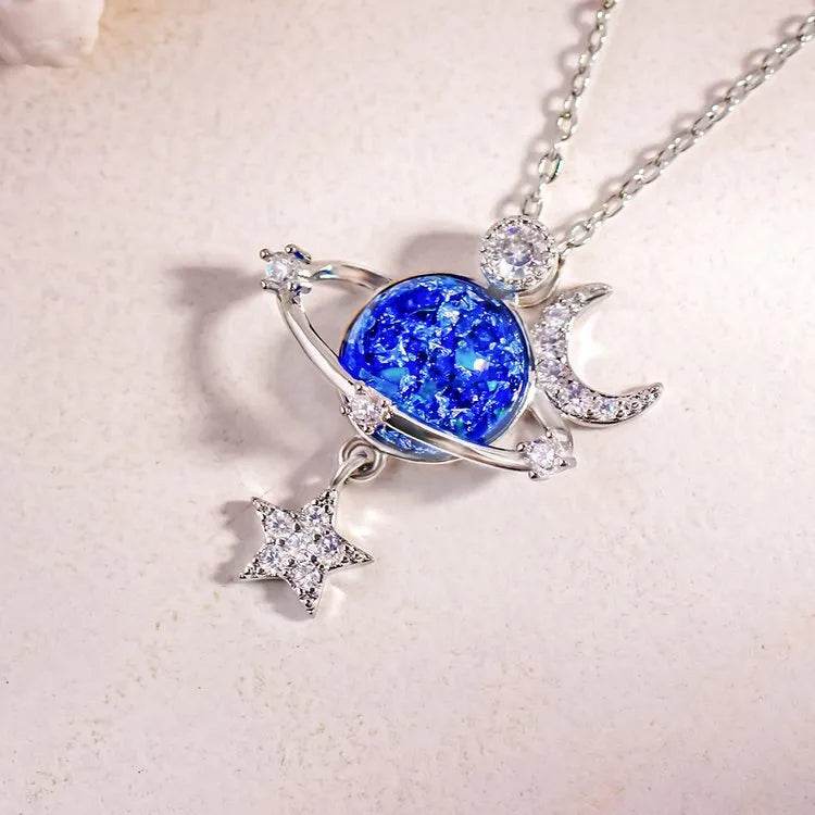 Starry Sky Inlaid Zircon Moon Star Necklace - Tredona LLC