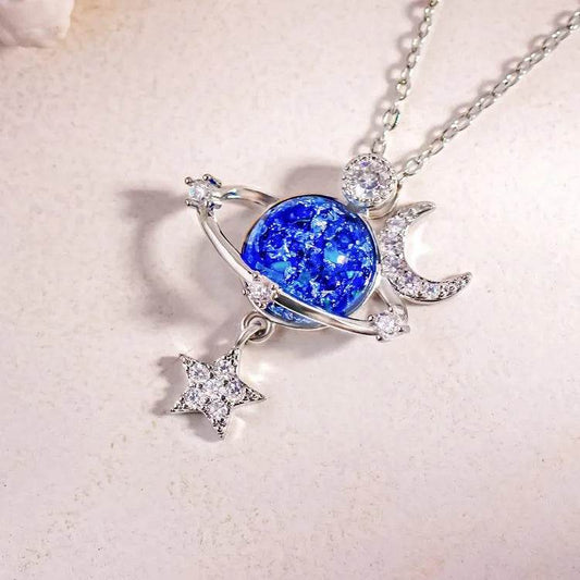 Starry Sky Inlaid Zircon Moon Star Necklace - Tredona LLC