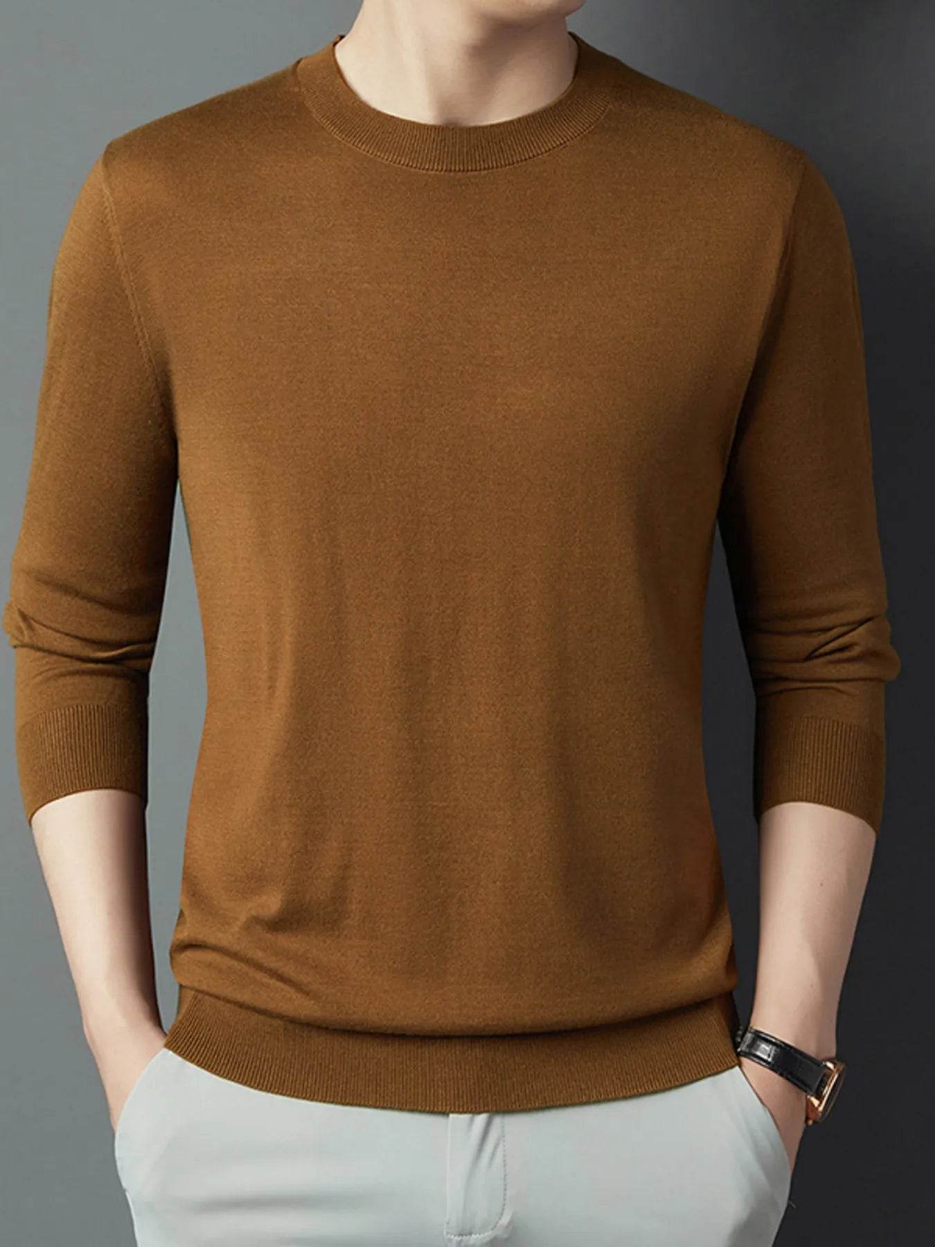 Men's Full Size Round Neck Long Sleeve Knit Top Plus Size - Tredona LLC