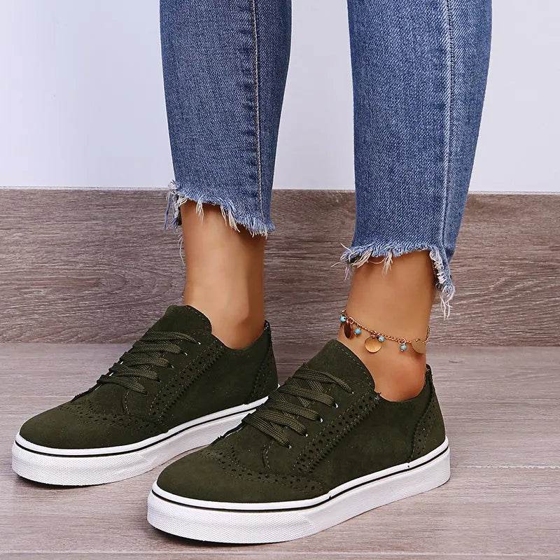Lace-Up Suedette Flat Sneakers - Tredona LLC