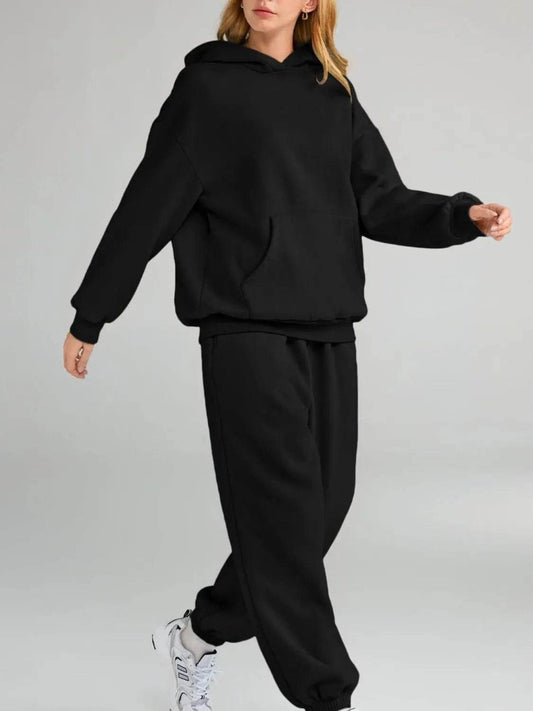 Full Size Kangaroo Pocket Hoodie and Joggers Set Plus Size - Tredona LLC