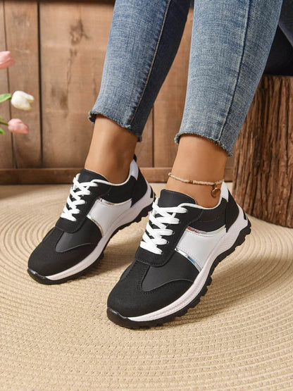 Contrast Lace Up Sneakers - Tredona LLC