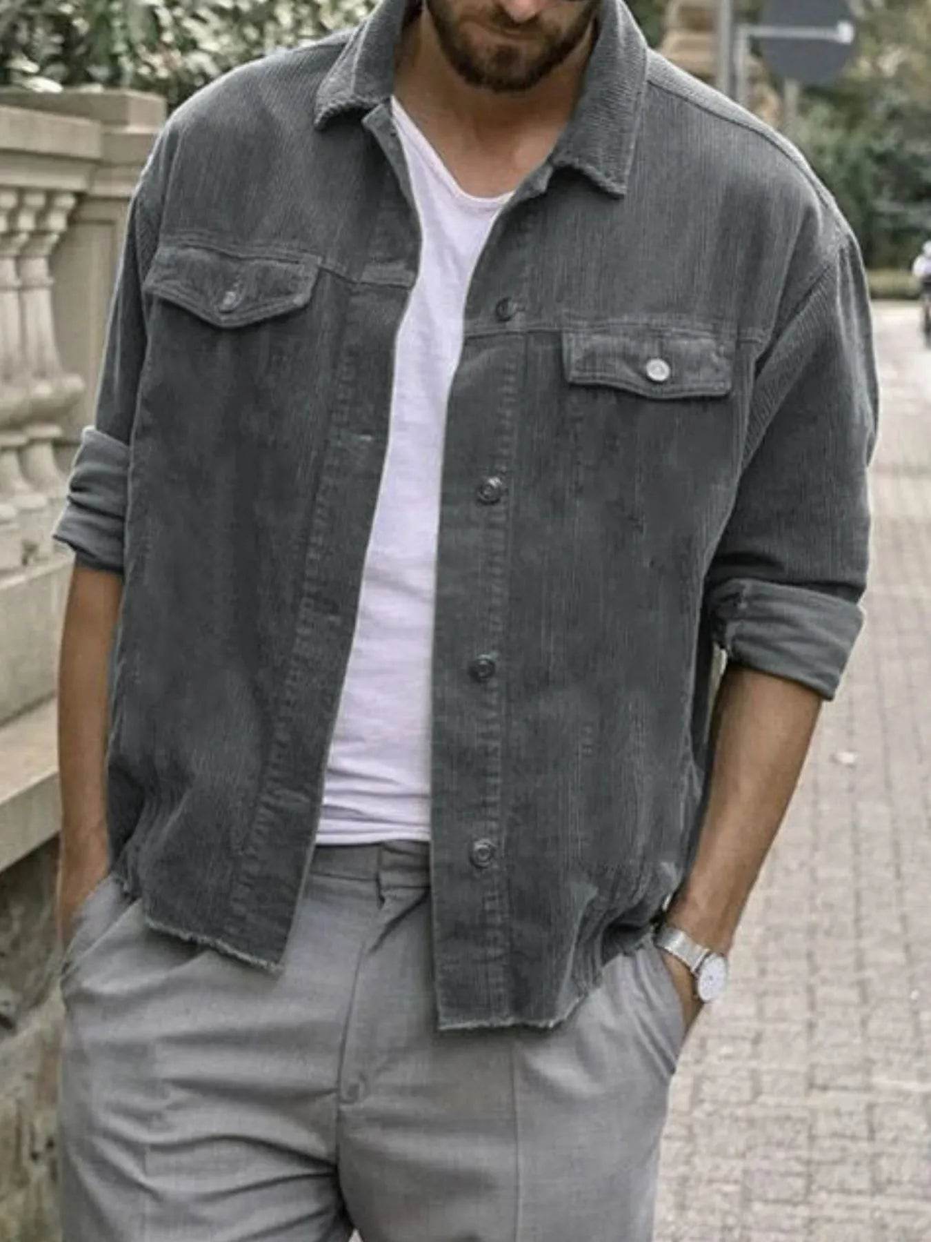 Men's Plus Size Button Up Corduroy Shacket - Tredona LLC