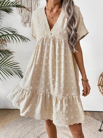 Ruffled Hem Swiss Dot Mini Dress - Tredona LLC