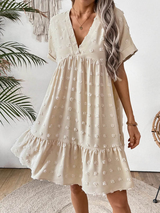 Ruffled Hem Swiss Dot Mini Dress - Tredona LLC