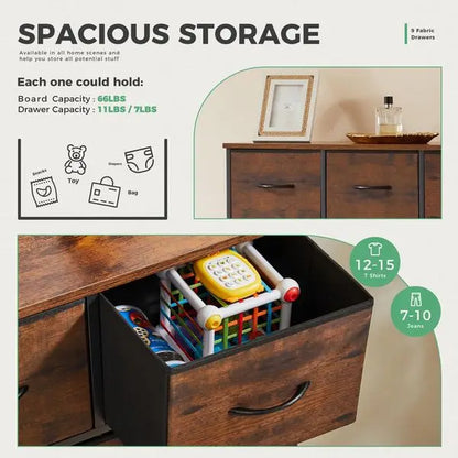 Dresser for Bedroom with 9 Fabric Drawers, Tall Chest Organizer Units for Clothing, Closet, Storage Tower with Cabinet, Metal Fr