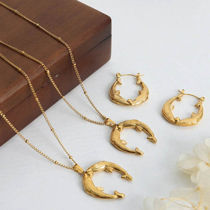 Gold Dolphin Jewelry Set with Necklace and Earrings - Tredona LLC