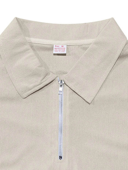 Men's Full Size Quarter Zip Short Sleeve Polo and Pants Set Plus Size - Tredona LLC