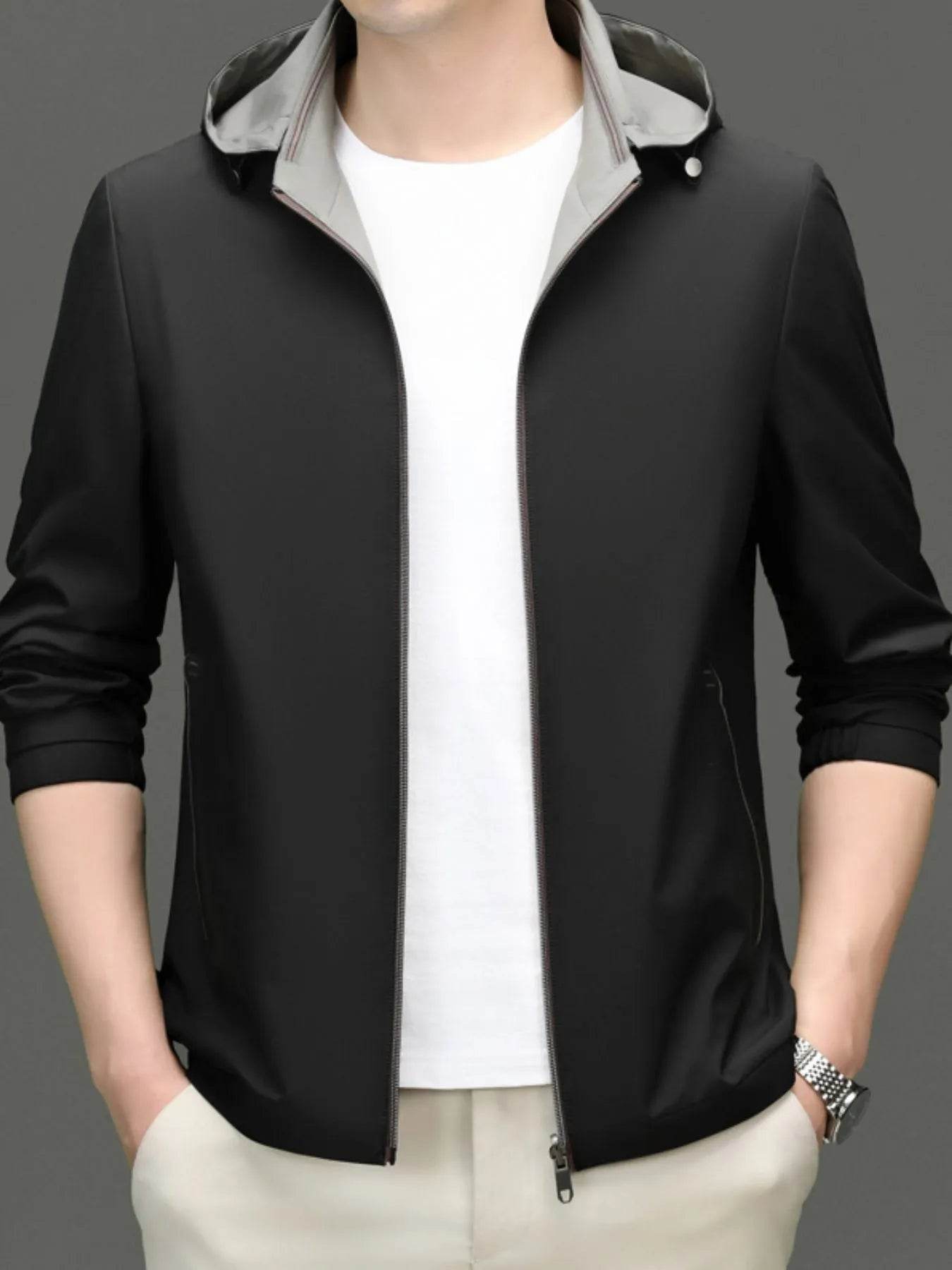 Men's Plus Size Zip Up Long Sleeve Hooded Jacket - Tredona LLC