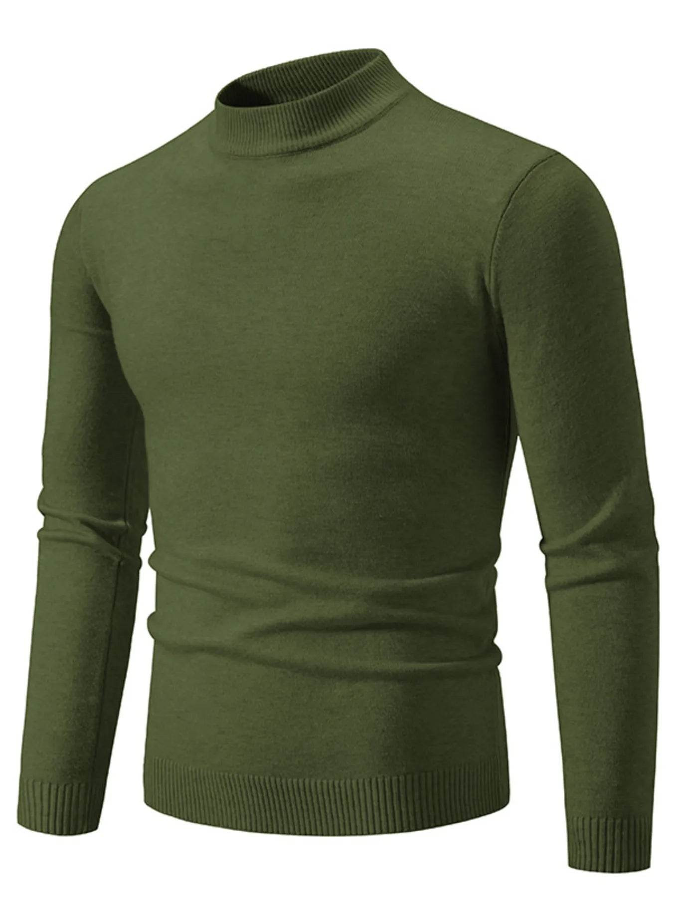 Men's Plus Size Ribbed Hem Mock Neck Long Sleeve Sweater - Tredona LLC