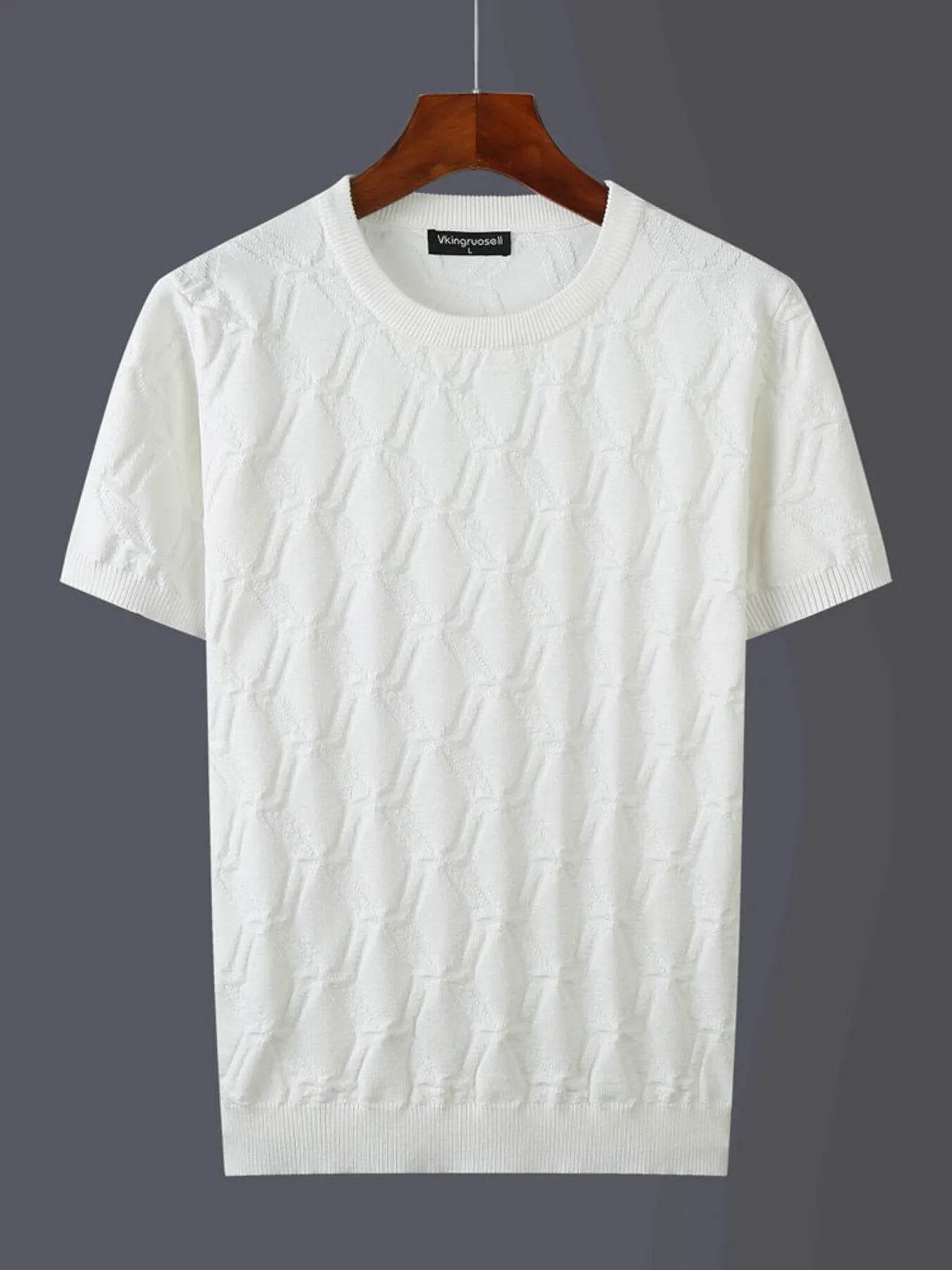 Men's Plus Size Textured Round Neck Short Sleeve Knit Top - Tredona LLC