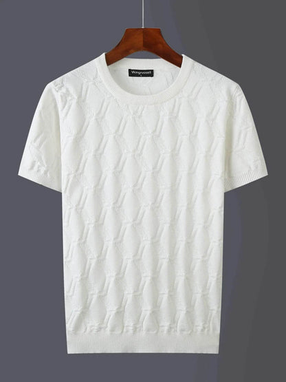 Men's Plus Size Textured Round Neck Short Sleeve Knit Top - Tredona LLC