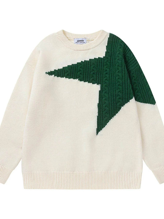 Men's Oversized Star Pattern Knit Sweater - Tredona LLC