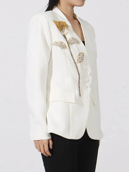 Flower Button Front Long Sleeve Blazer - Tredona LLC