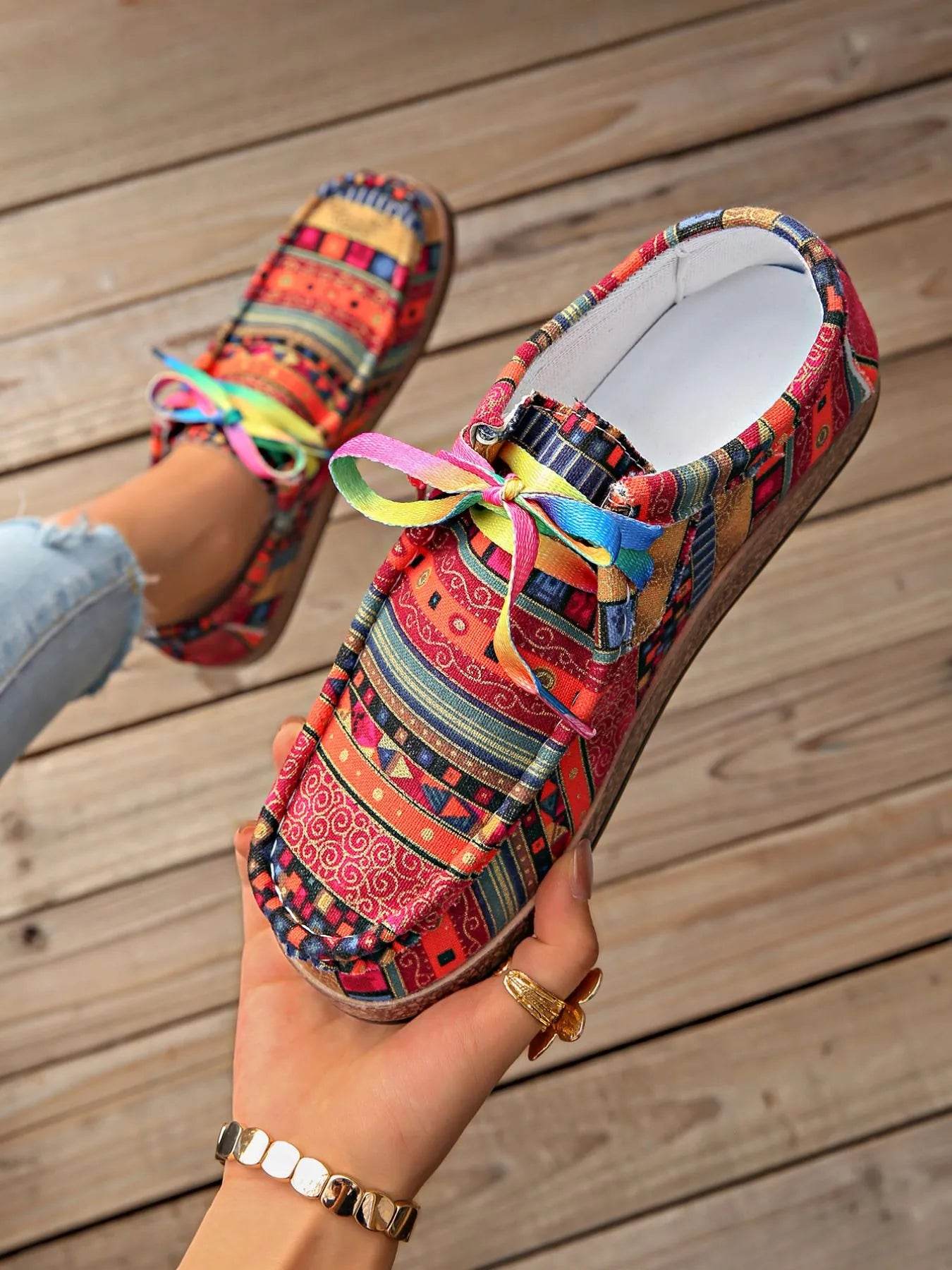 Printed Lace Up Sneakers - Tredona LLC