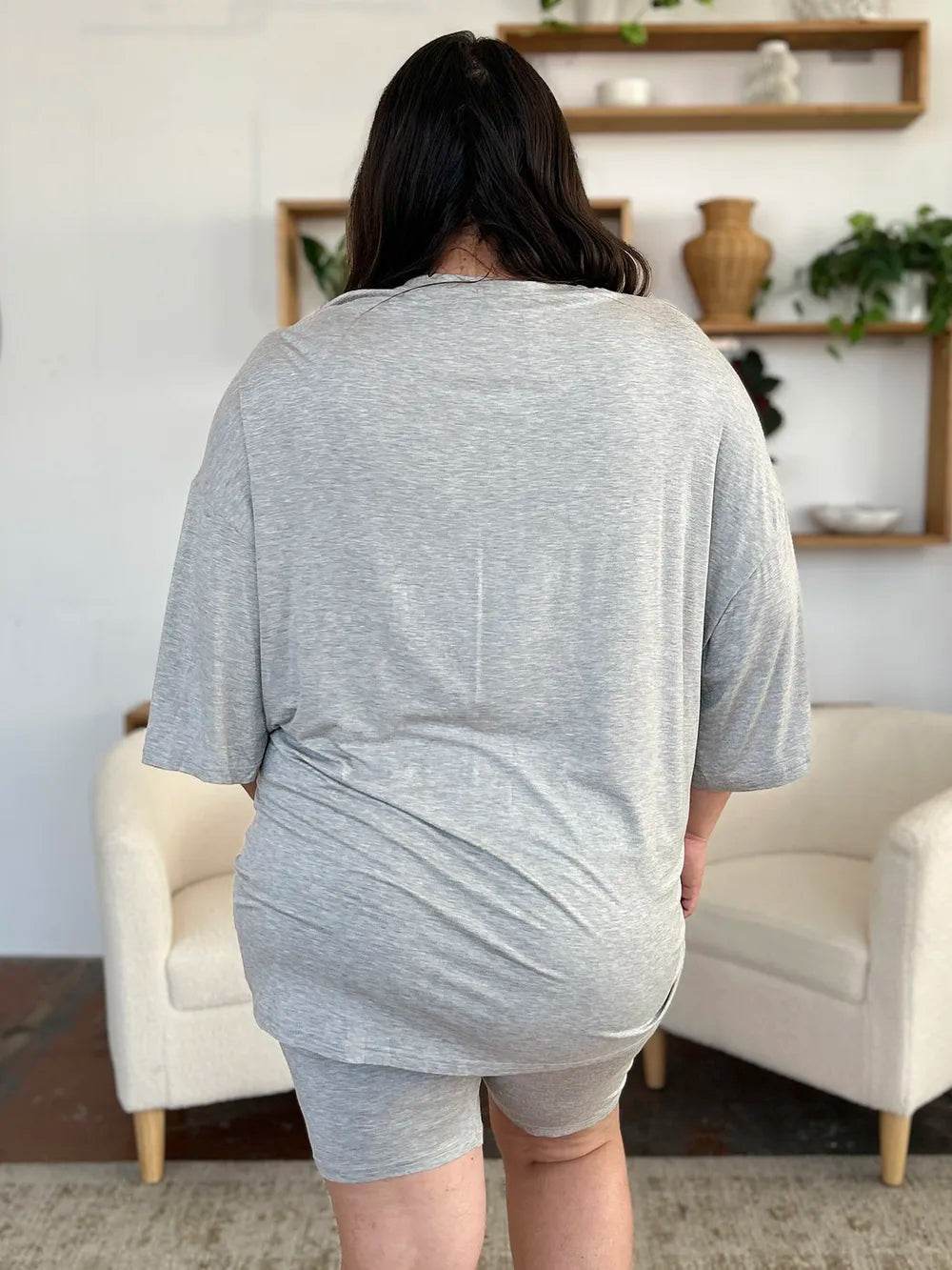Basic Bae Bamboo Full Size Round Neck Drop Shoulder T-Shirt and Shorts Set - Tredona LLC