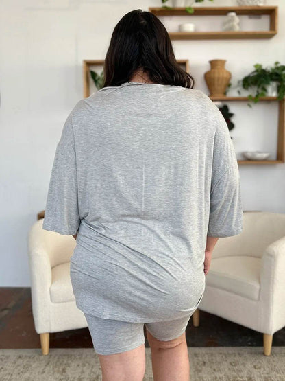 Basic Bae Bamboo Full Size Round Neck Drop Shoulder T-Shirt and Shorts Set - Tredona LLC