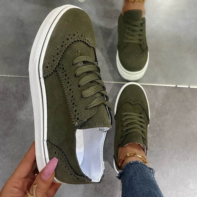 Lace-Up Suedette Flat Sneakers - Tredona LLC