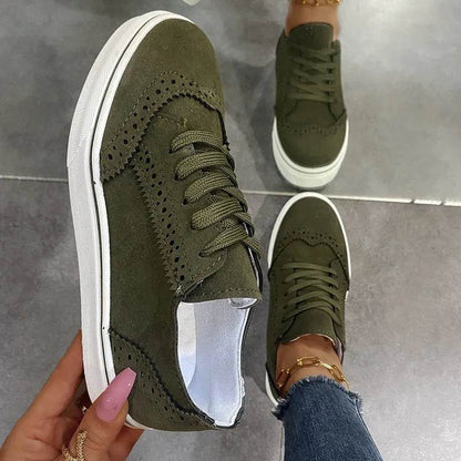 Lace-Up Suedette Flat Sneakers - Tredona LLC