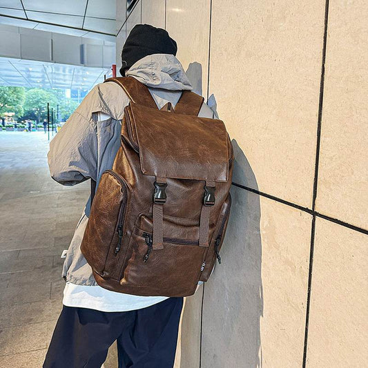 Retro Men's Leather Cowhide Women's Computer Backpack Frosted - Tredona LLC