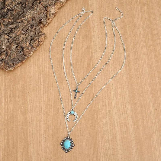Artificial Turquoise Alloy Three-Layered Necklace - Tredona LLC