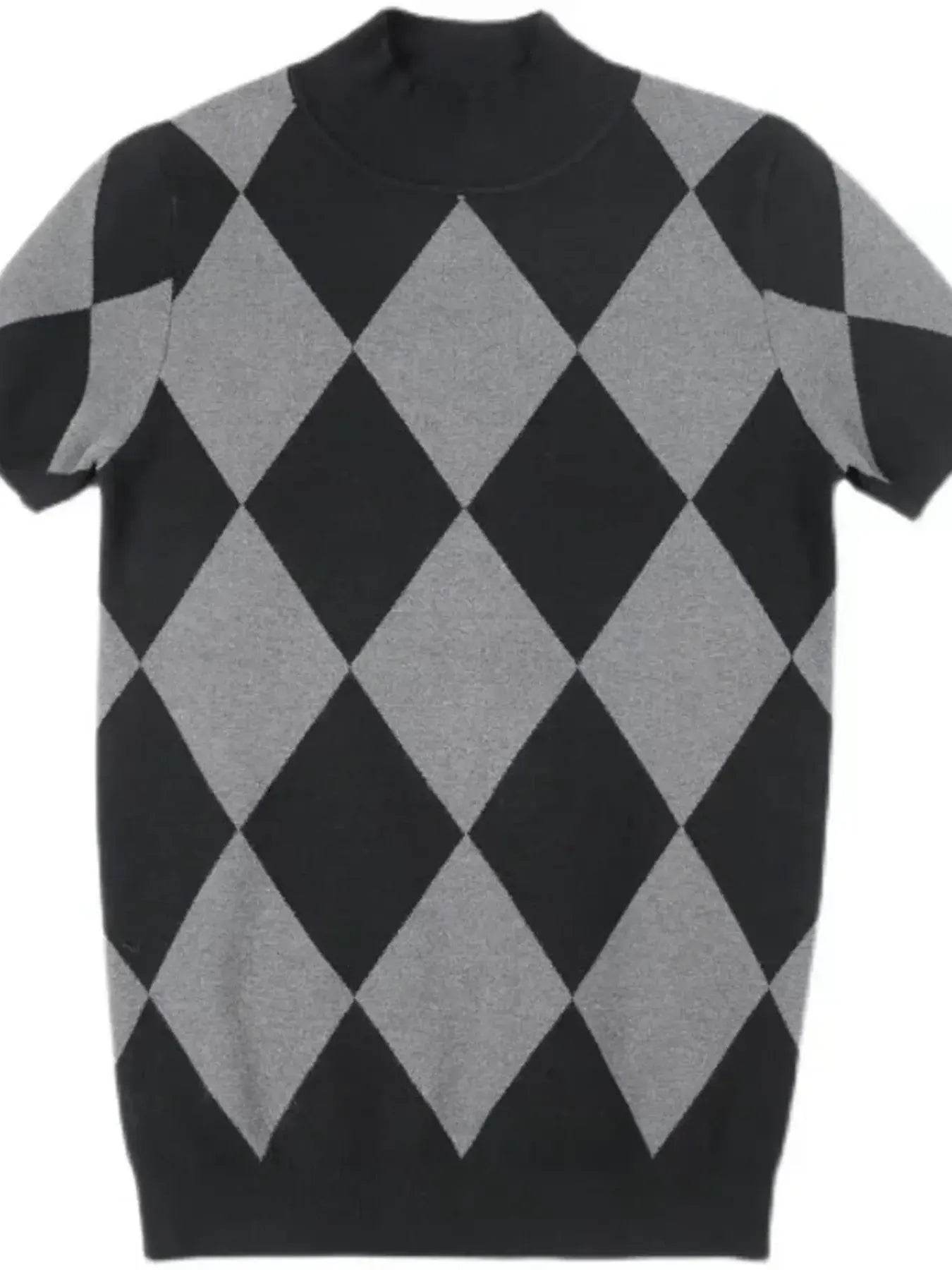 Men's Full Size Diamond Pattern Short Sleeve Knit Top Plus Size - Tredona LLC