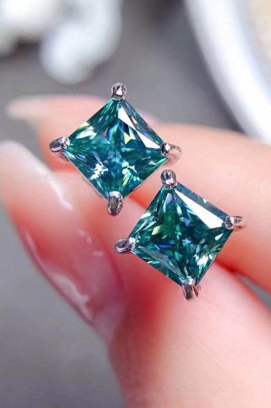 2 Carat Square Moissanite Four-Prong Earrings - Tredona LLC