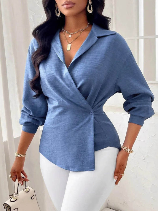 Collared Long Sleeve Blouse - Tredona LLC