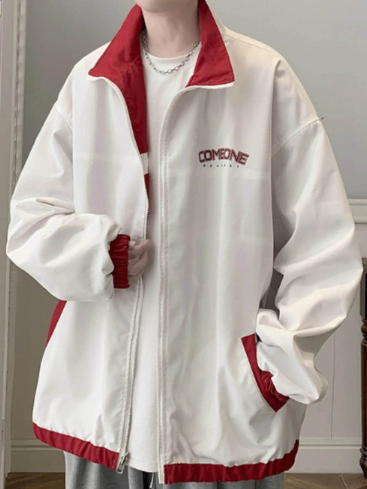 Men's Letter Zip Up Long Sleeve Jacket - Tredona LLC