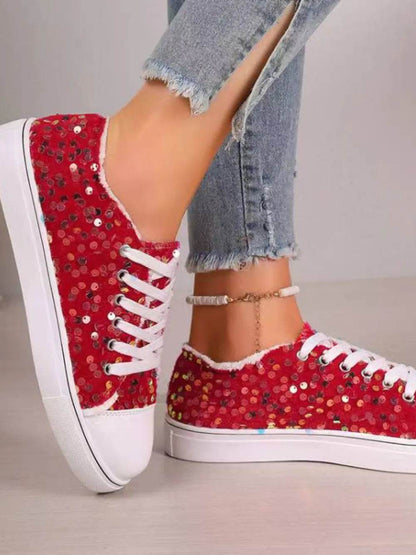 Sequin Round Toe Flat Sneakers - Tredona LLC