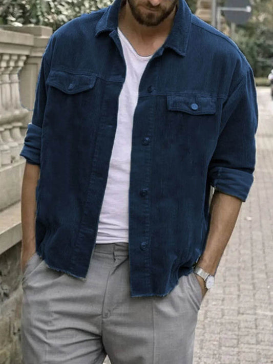 Men's Plus Size Button Up Corduroy Shacket - Tredona LLC