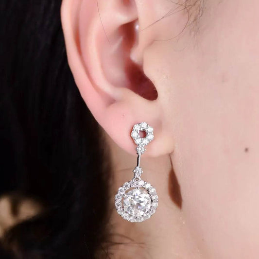 4 Carat Crystal Drop Dangle Earrings with Round Halo Design - Tredona LLC