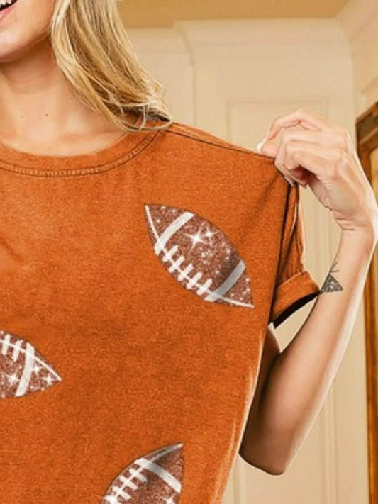 BiBi Football Sequin Embroidery Vintage Washed Top - Tredona LLC