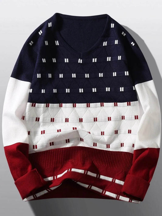 Men's V-Neck Long Sleeve Sweater - Tredona LLC