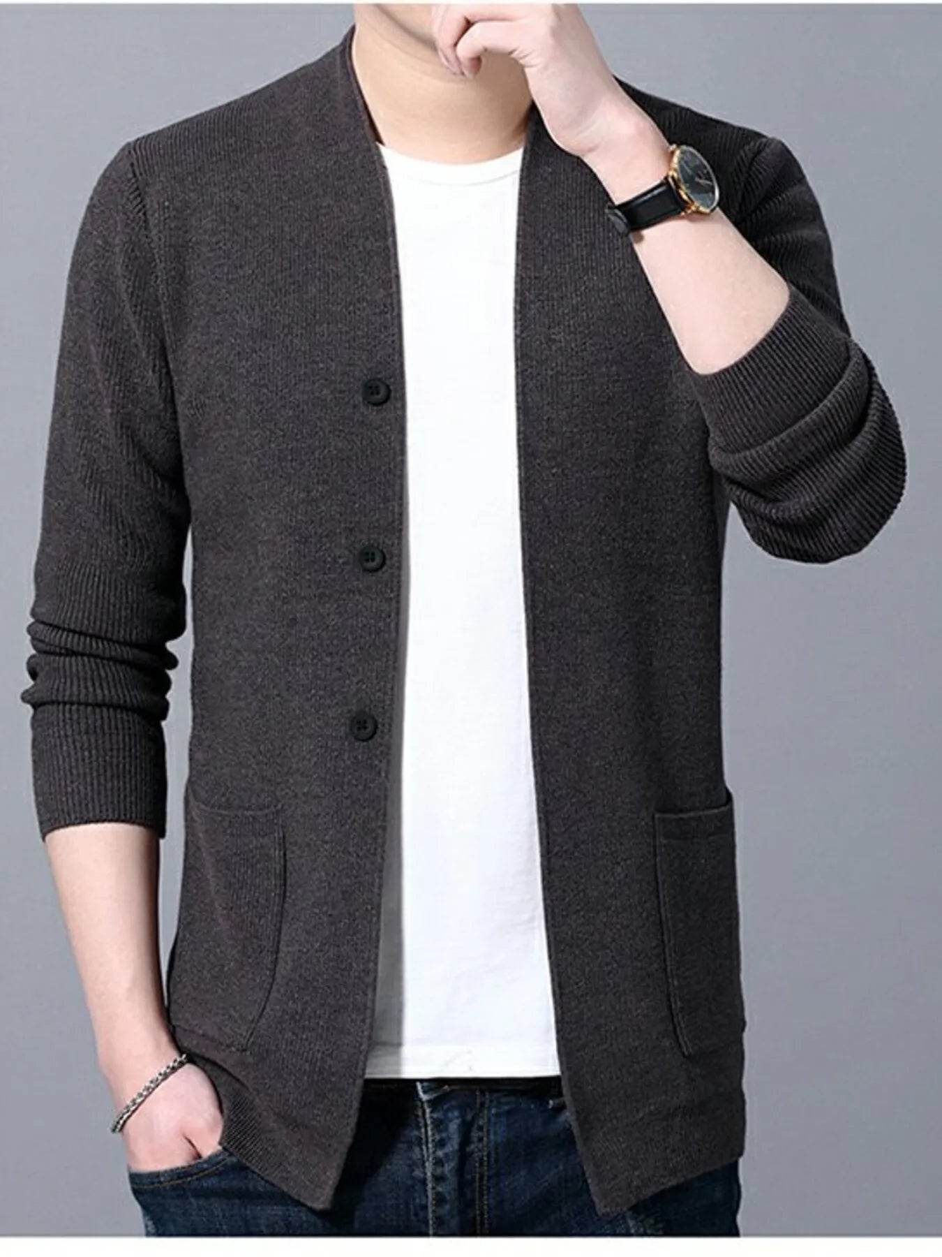 Men's Plus Size Long Sleeve Cardigan with Pockets - Tredona LLC