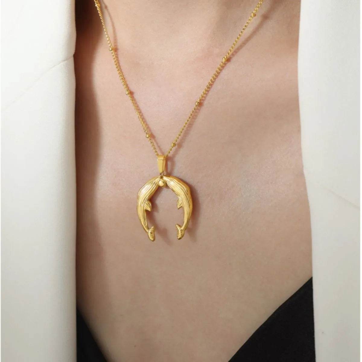 Gold Dolphin Jewelry Set with Necklace and Earrings - Tredona LLC