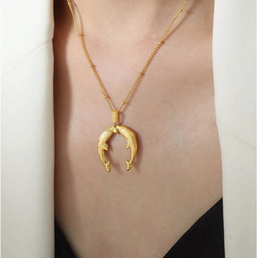 Gold Dolphin Jewelry Set with Necklace and Earrings - Tredona LLC