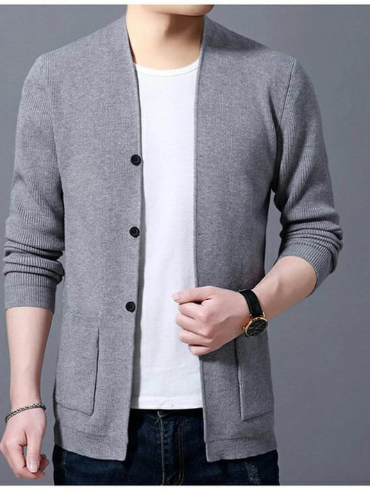Men's Plus Size Long Sleeve Cardigan with Pockets - Tredona LLC