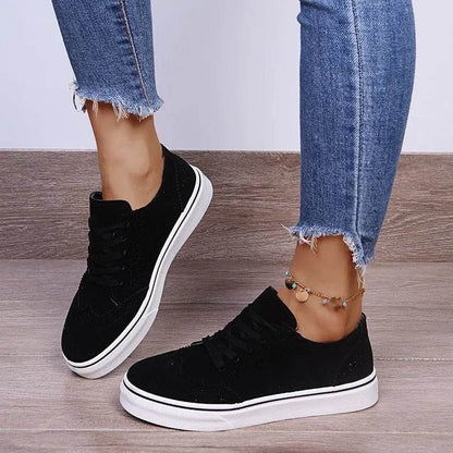 Lace-Up Suedette Flat Sneakers - Tredona LLC