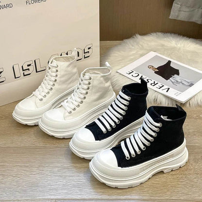Lace Up Canvas Platform Sneakers - Tredona LLC