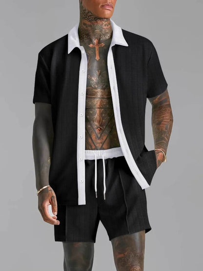 Men's Full Size Collared Neck Short Sleeve Top and Shorts Set Plus Size - Tredona LLC